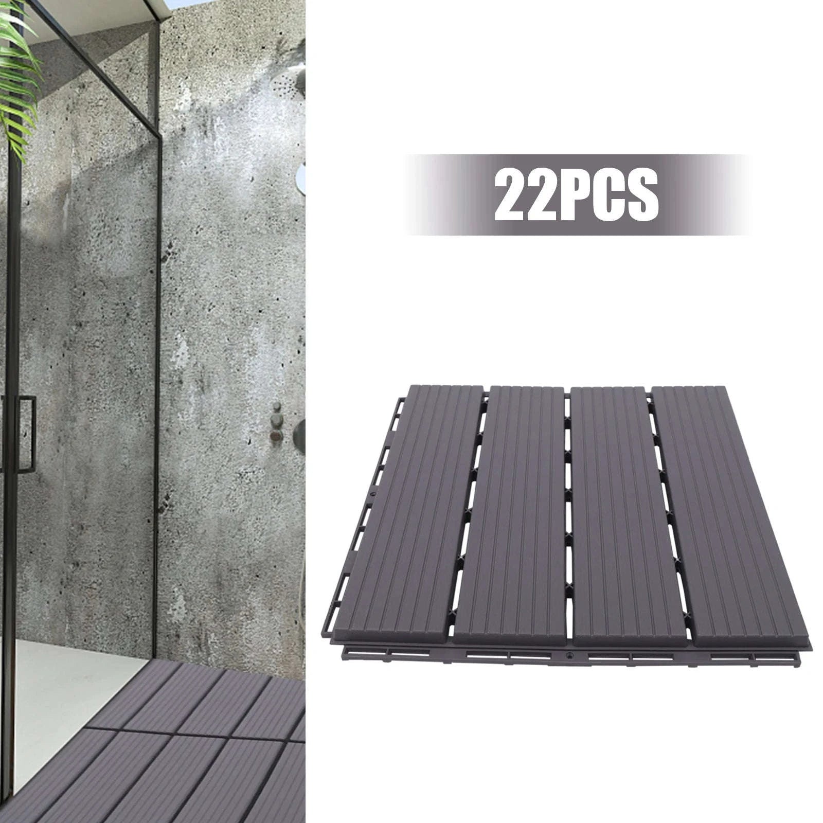 Wood Plastic Composite Patio Deck Tiles – 22 PCS Interlocking Set-Grey / GERMANY