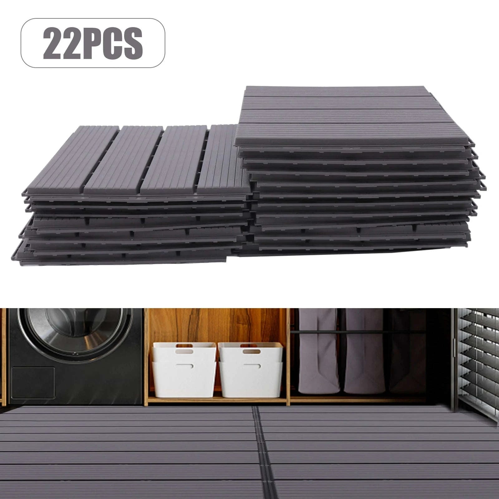 Wood Plastic Composite Patio Deck Tiles – 22 PCS Interlocking Set-Grey / GERMANY