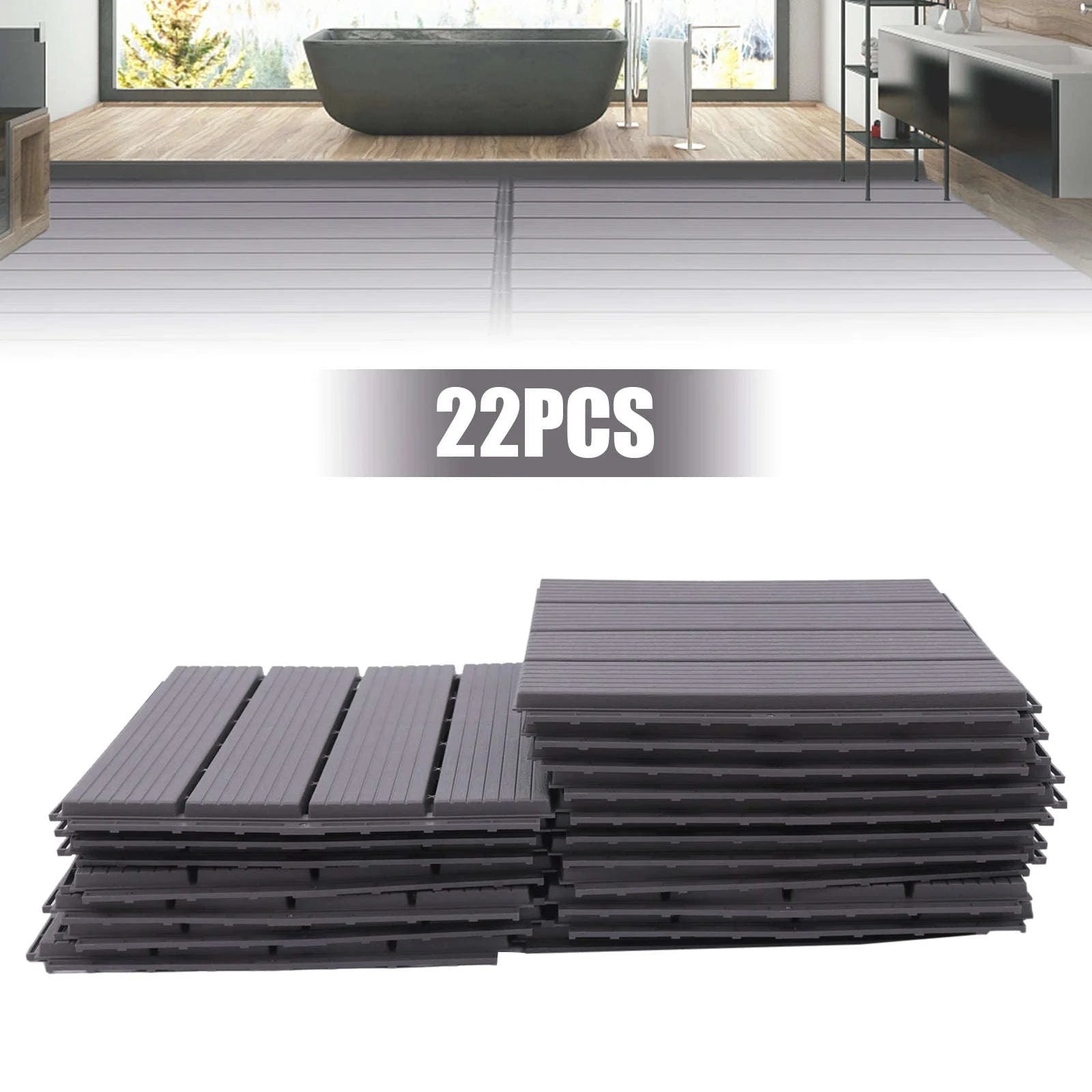 Wood Plastic Composite Patio Deck Tiles – 22 PCS Interlocking Set-Grey / GERMANY