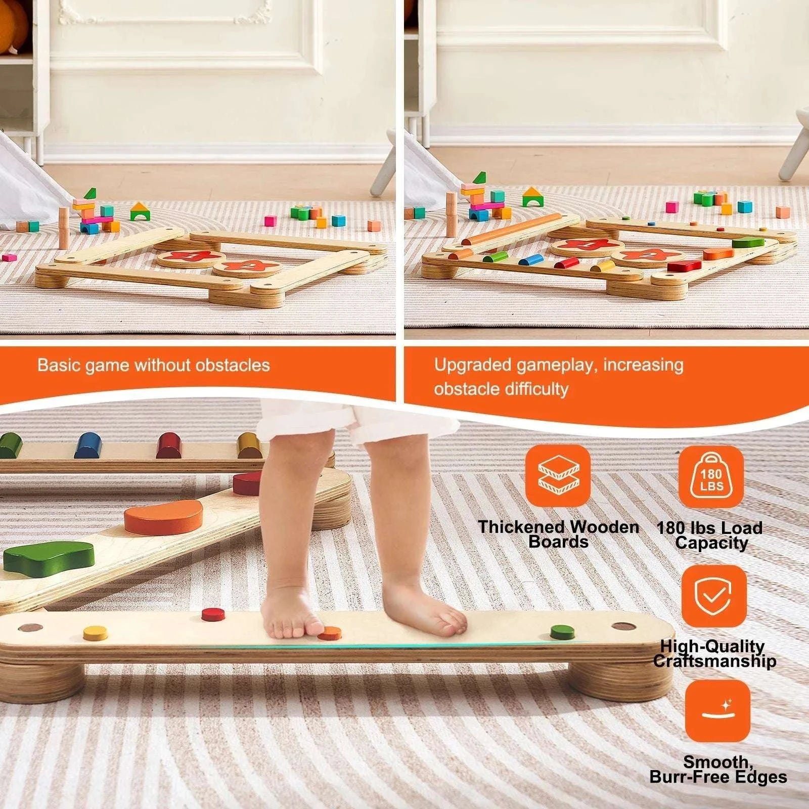Wooden Balance Beam Stepping Stones Set for Kids 2–6-6pcs / United States