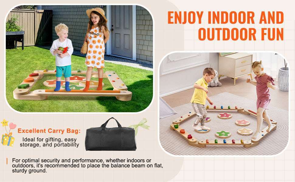 Wooden Balance Beam Stepping Stones Set for Kids 2–6-6pcs / United States
