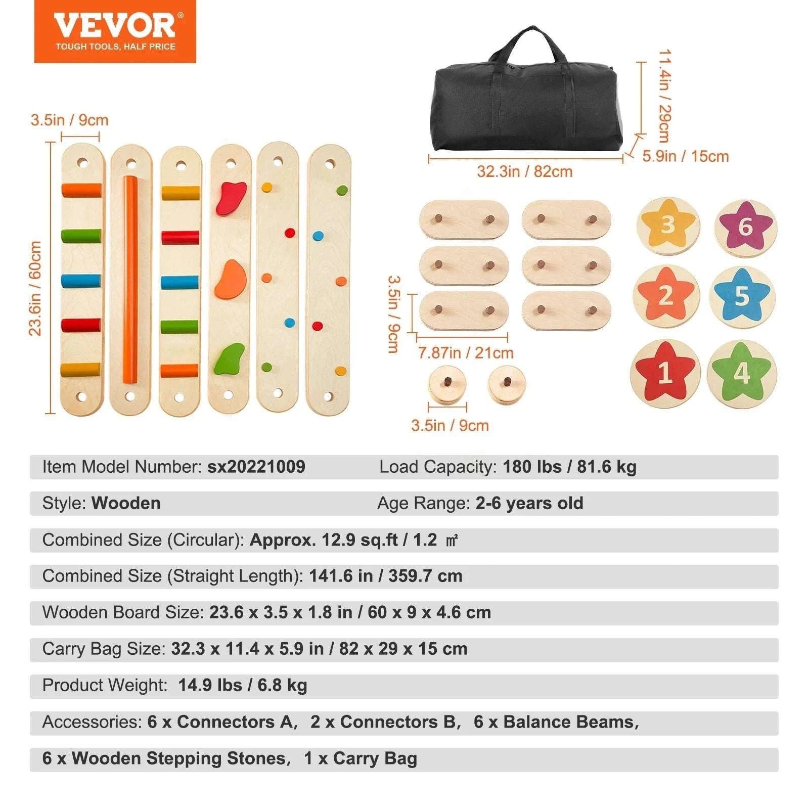 Wooden Balance Beam Stepping Stones Set for Kids 2–6-6pcs / United States