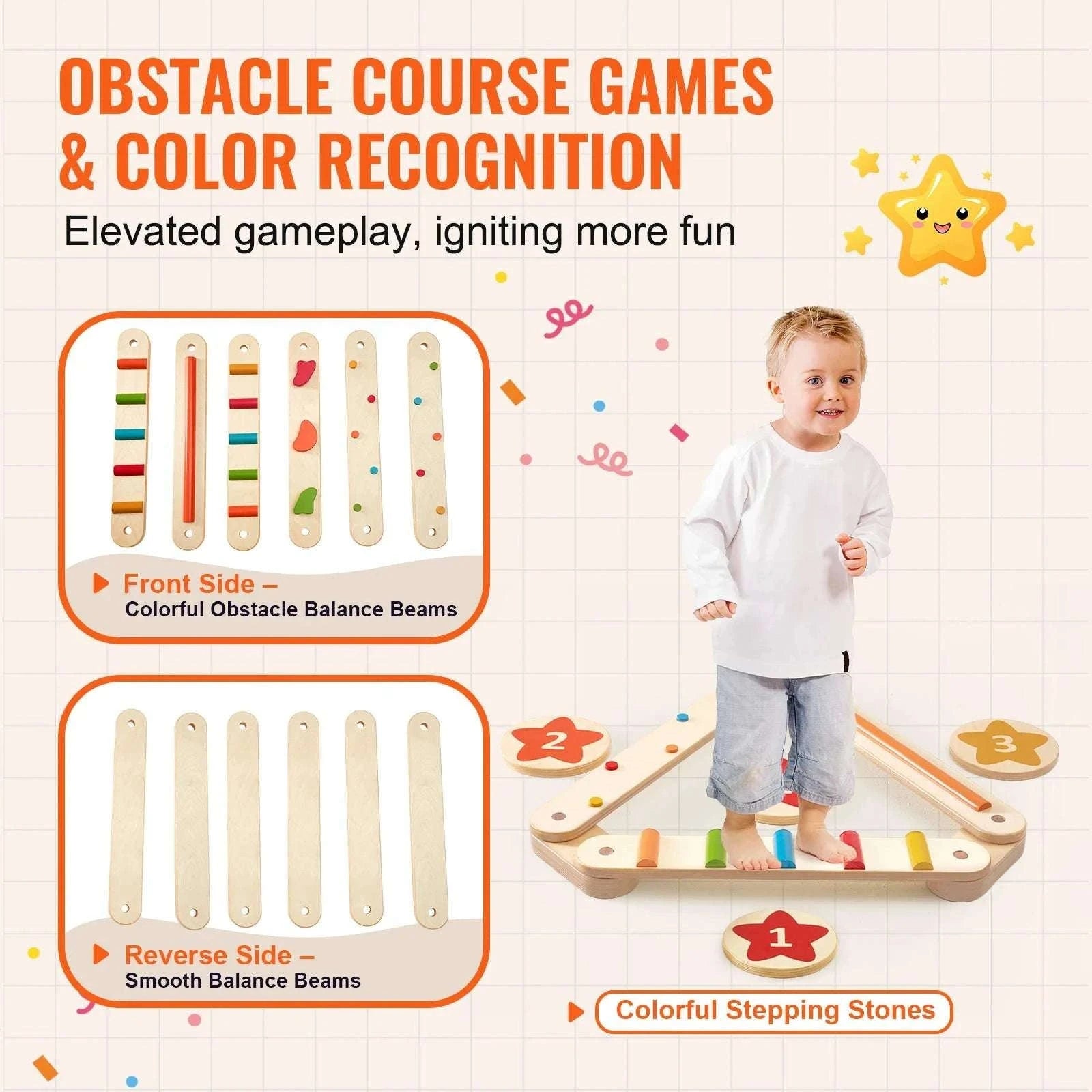 Wooden Balance Beam Stepping Stones Set for Kids 2–6-6pcs / United States