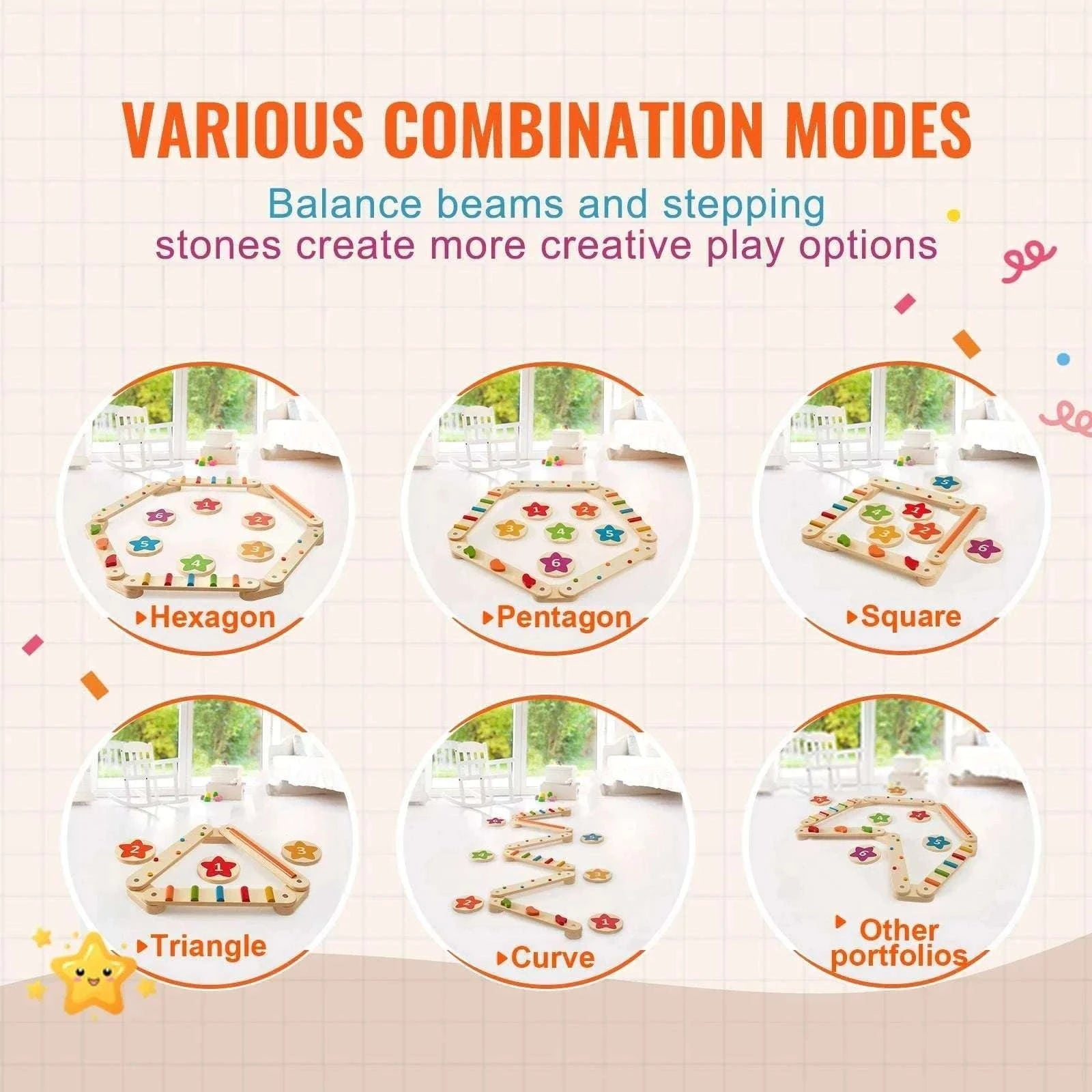 Wooden Balance Beam Stepping Stones Set for Kids 2–6-6pcs / United States
