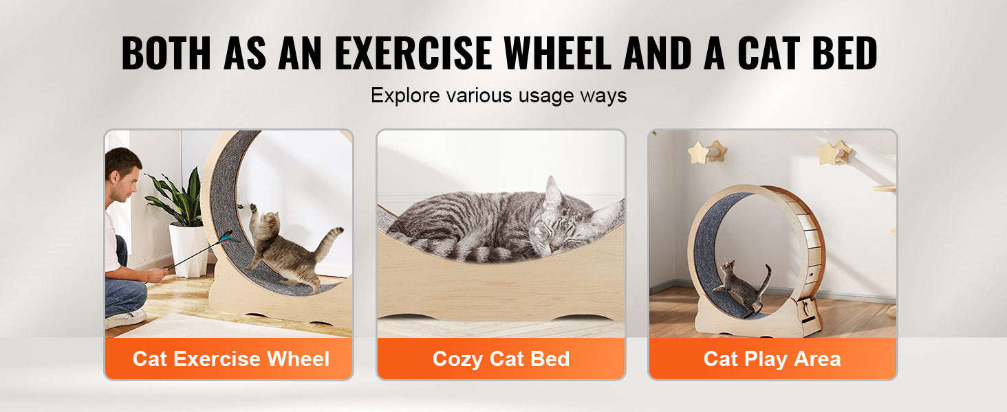 Wooden Cat Exercise Wheel with Detachable Carpet and Cat Teaser-35.8inch / france