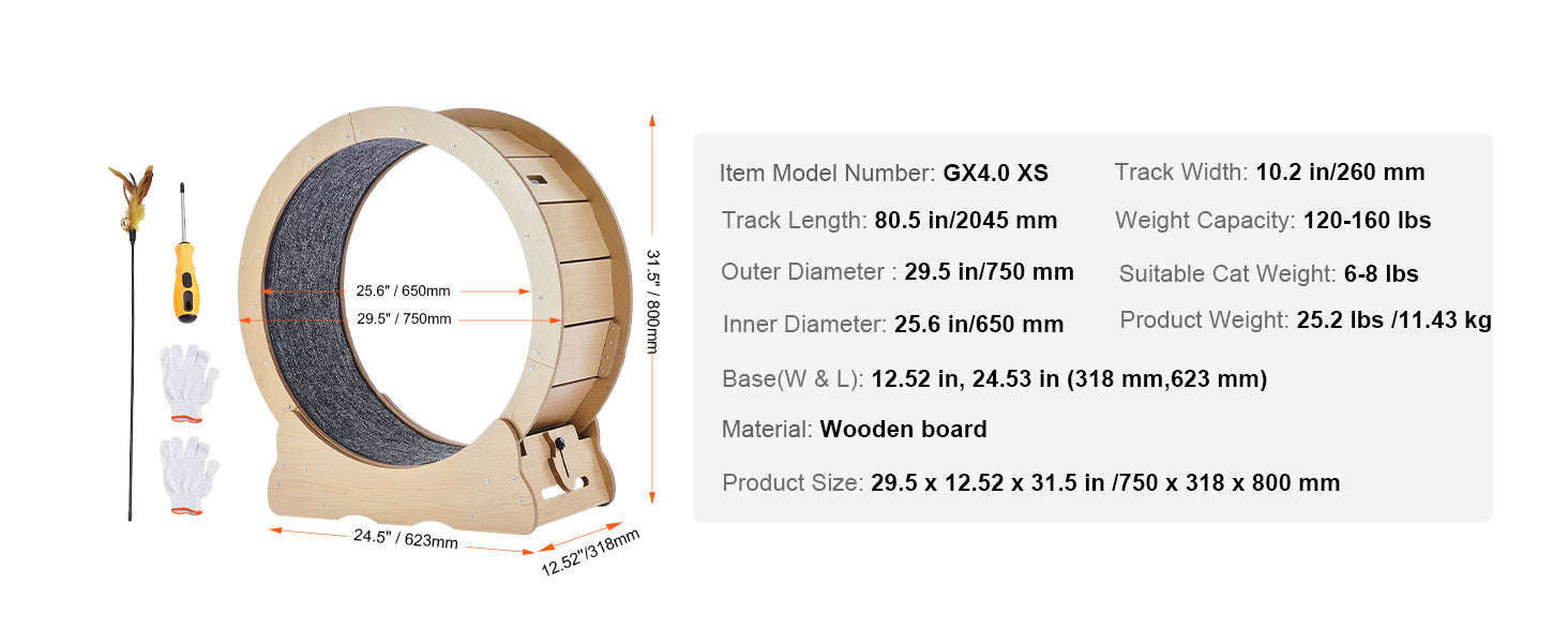 Wooden Cat Exercise Wheel with Detachable Carpet and Cat Teaser-35.8inch / france