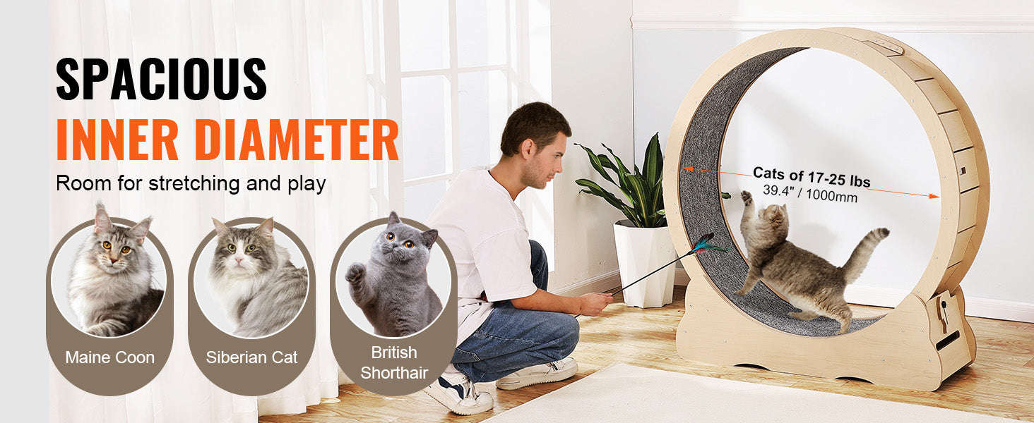 Wooden Cat Exercise Wheel with Detachable Carpet and Cat Teaser-35.8inch / france