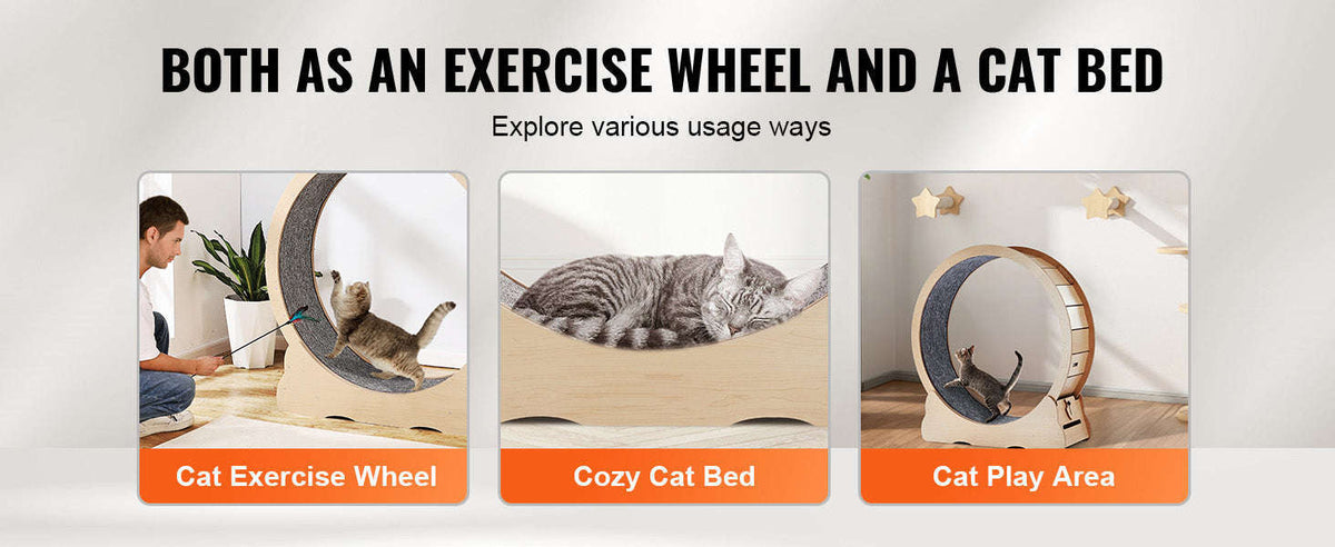 Wooden Cat Exercise Wheel with Detachable Carpet and Cat Teaser-35.8inch / france
