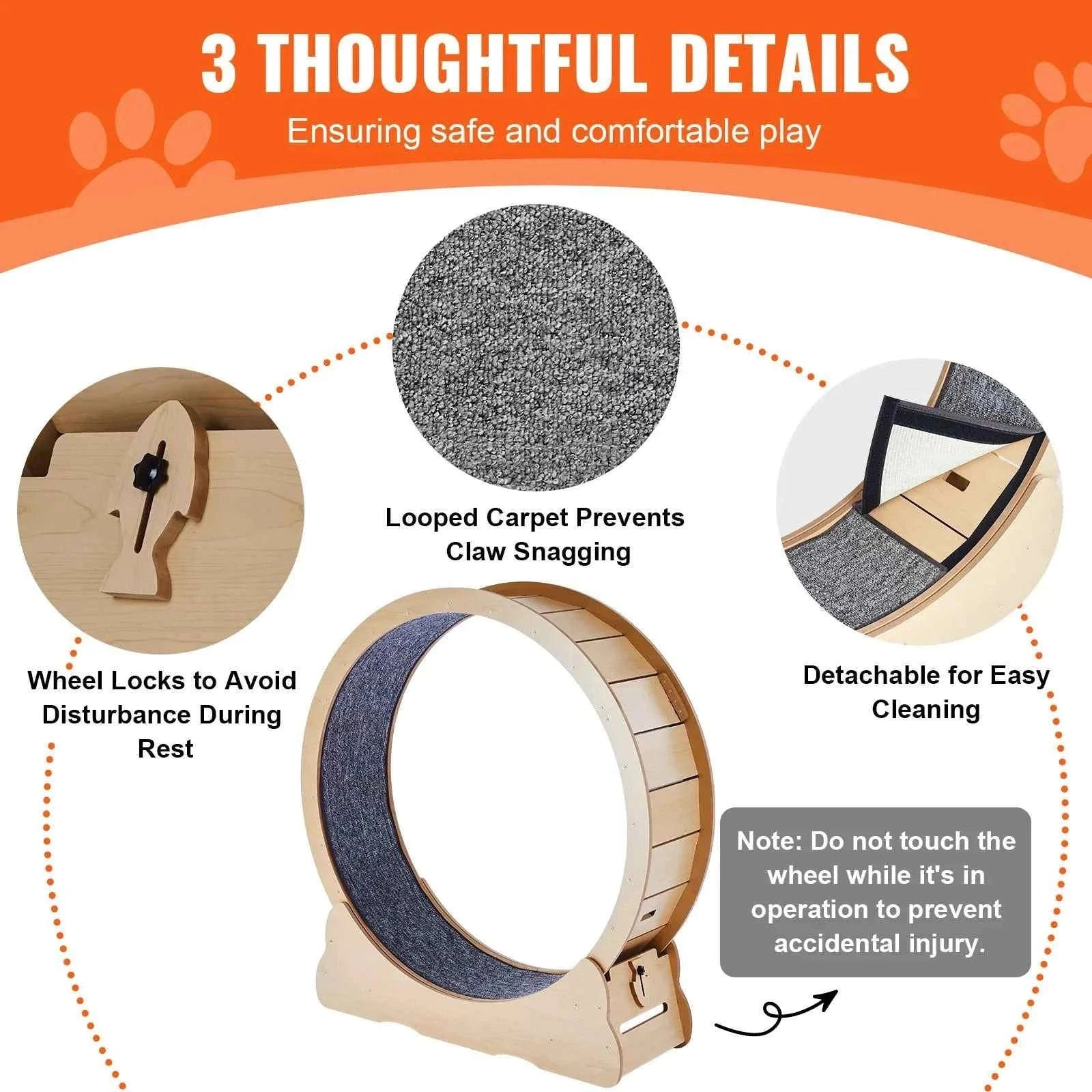 Wooden Cat Exercise Wheel with Detachable Carpet and Cat Teaser-35.8inch / france