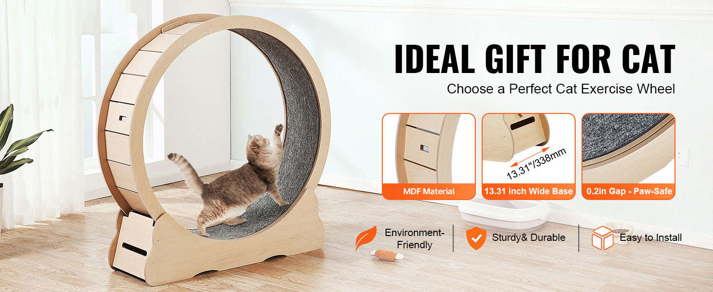 Wooden Cat Exercise Wheel with Detachable Carpet and Cat Teaser-35.8inch / france