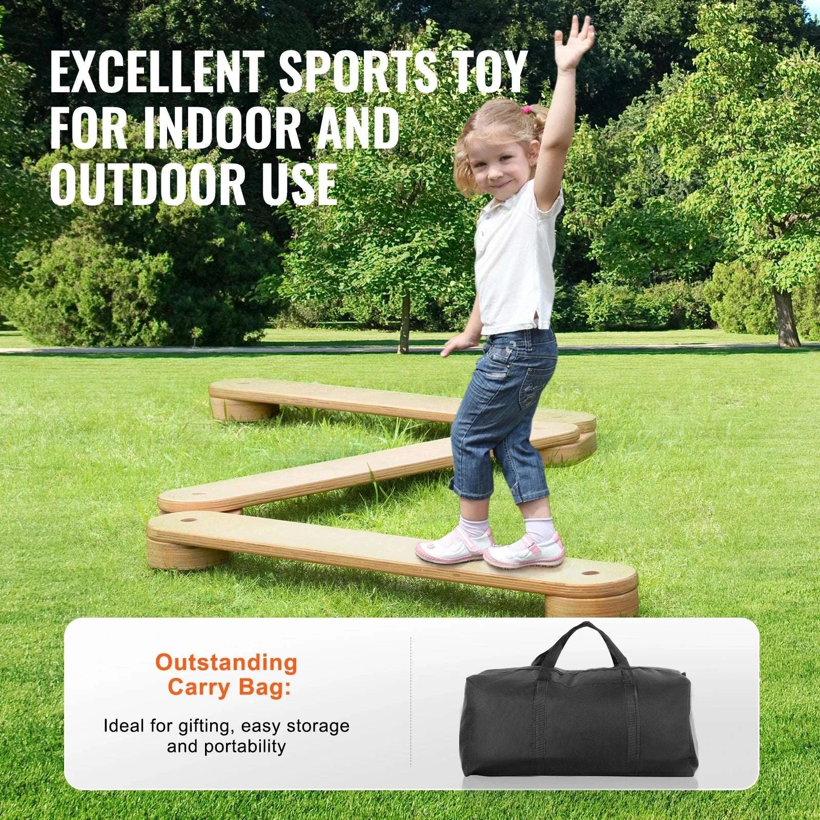 Wooden Kids Balance Beam Set for Indoor & Outdoor Play-3 PCS / france