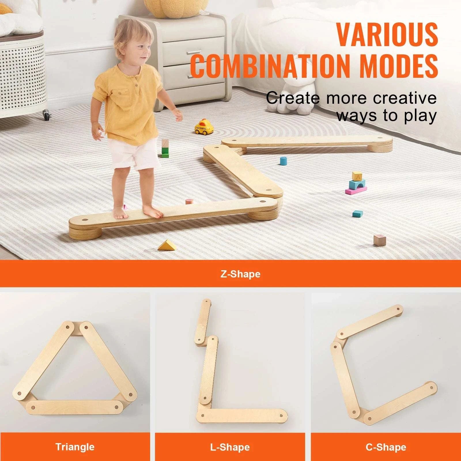Wooden Kids Balance Beam Set for Indoor & Outdoor Play-3 PCS / france