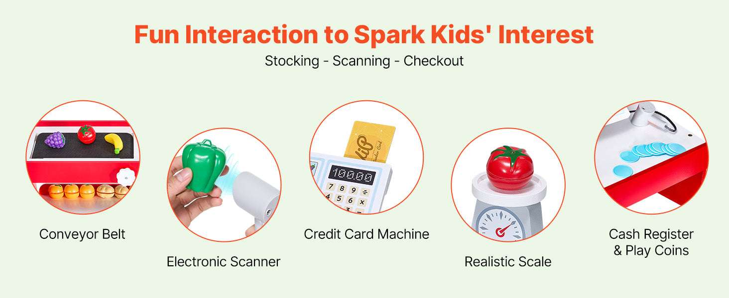 Wooden Kids Grocery Store Playset with Scanner & Cash Register-1Set / spain