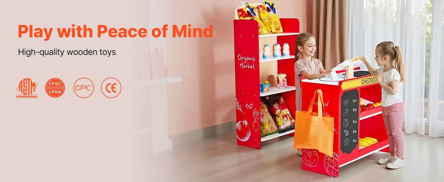 Wooden Kids Grocery Store Playset with Scanner & Cash Register-1Set / spain
