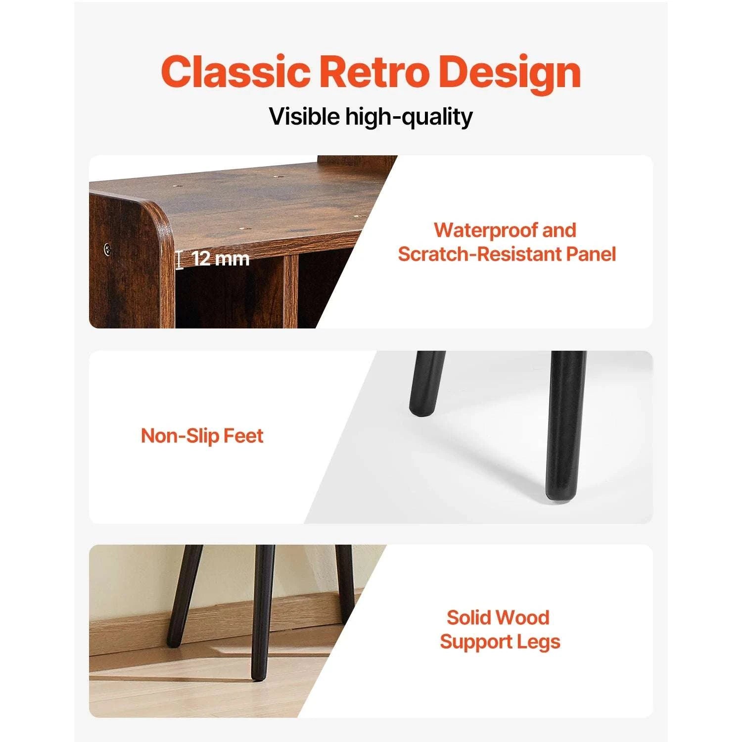 Wooden Record Player Stand with Vinyl Storage and Display Shelf-3 Layers Ironwood / Australia