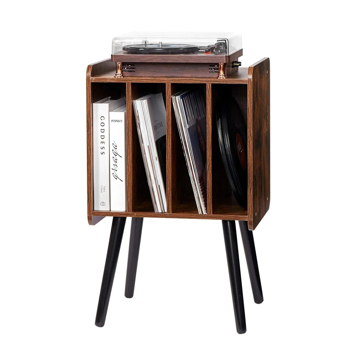 Wooden Record Player Stand with Vinyl Storage and Display Shelf-3 Layers Ironwood / Australia