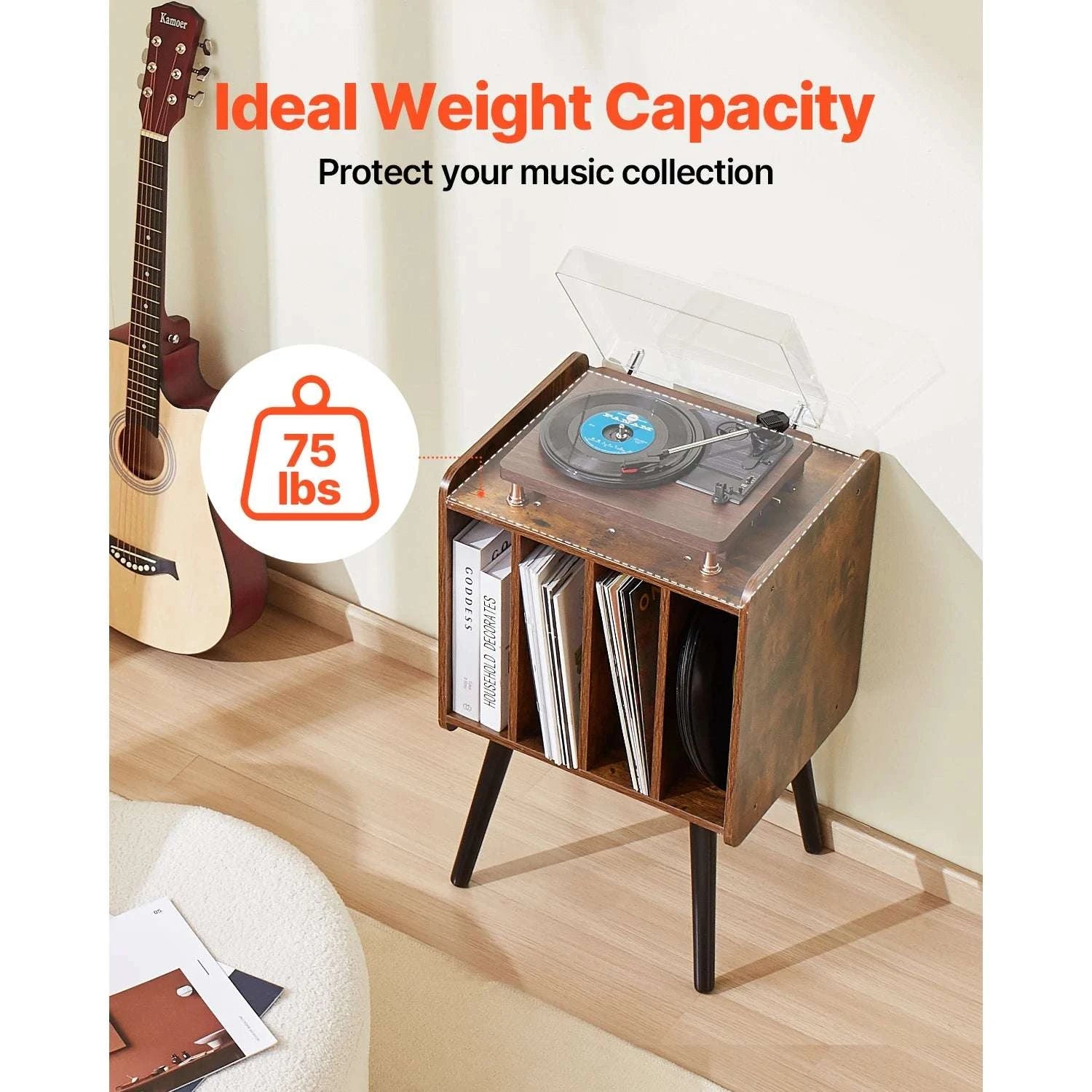 Wooden Record Player Stand with Vinyl Storage and Display Shelf-3 Layers Ironwood / Australia