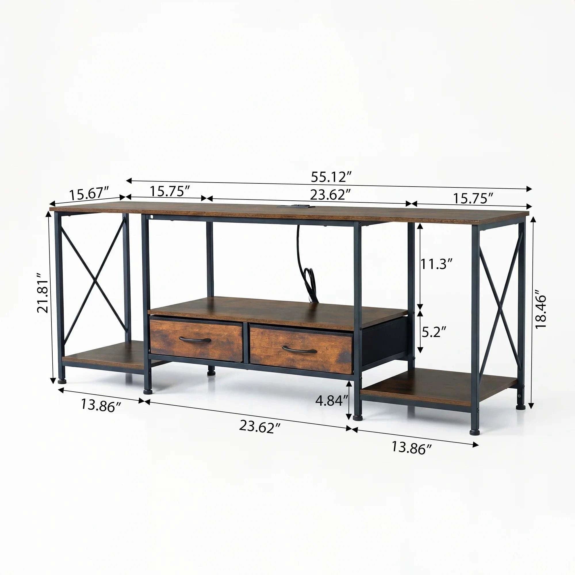 Wooden TV Stand with Charging Station for Up to 75 Inch TVs-55IN / United States