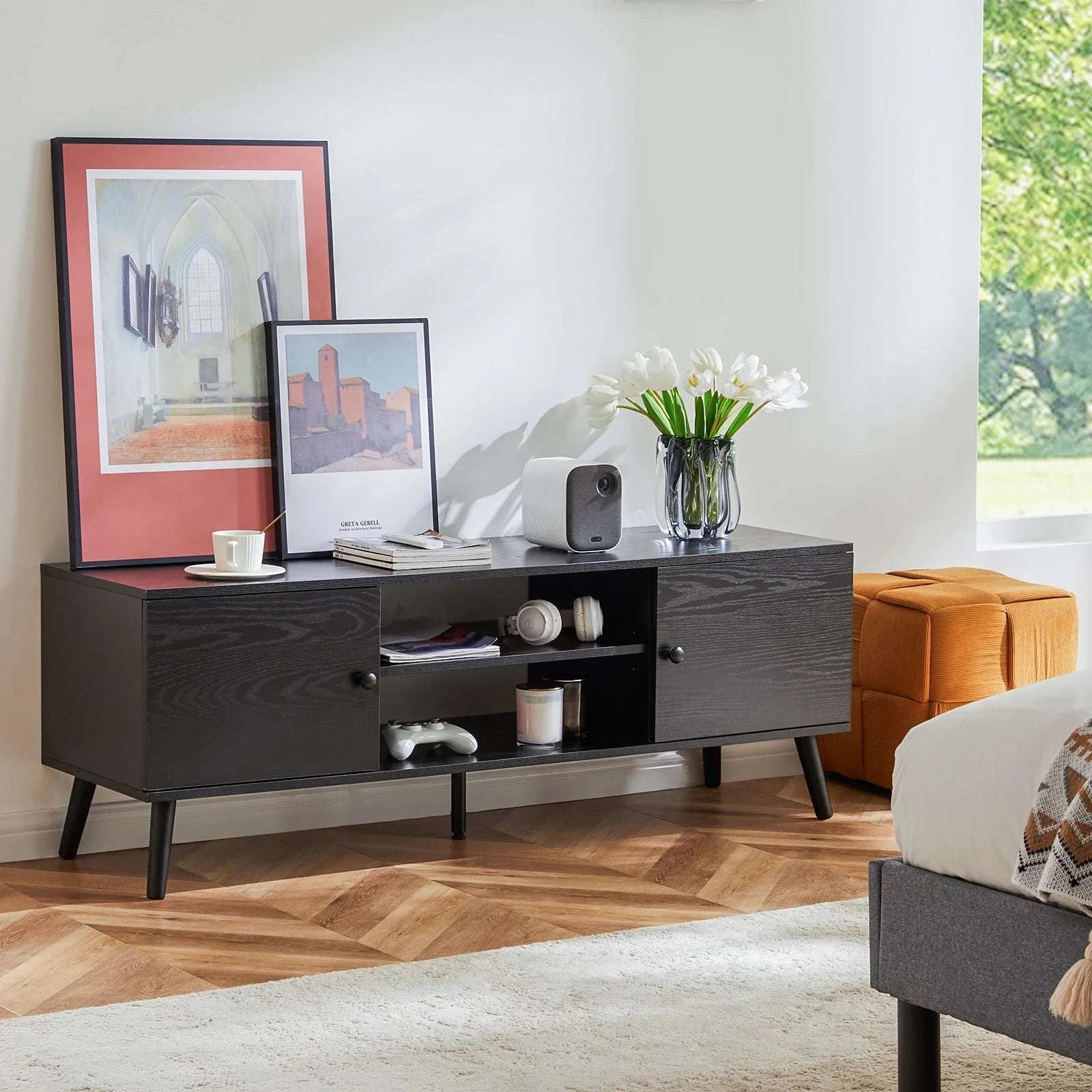 Wooden TV Stand with Storage for Up to 60 Inch TVs-Brown / United States