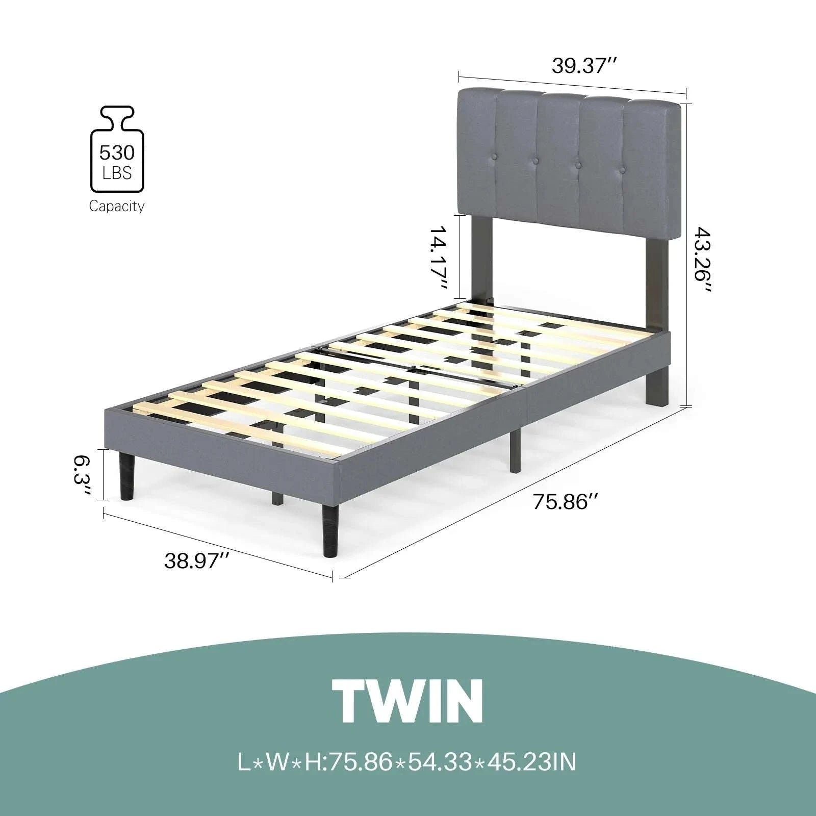 Wooden Upholstered Bed Frame with Adjustable Headboard, No Box Spring-Full / United States