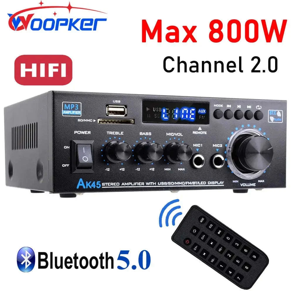 Woopker AK45 HiFi Bluetooth Amplifier – Powerful Stereo Audio with Multi‑Input Design-UK Plug