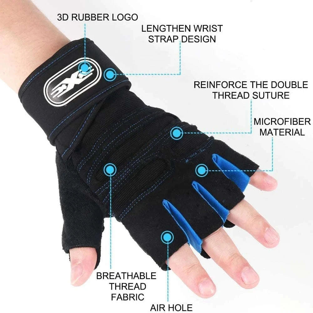 Workout Gloves Half Finger With Wrist Support-Z44-Black / L