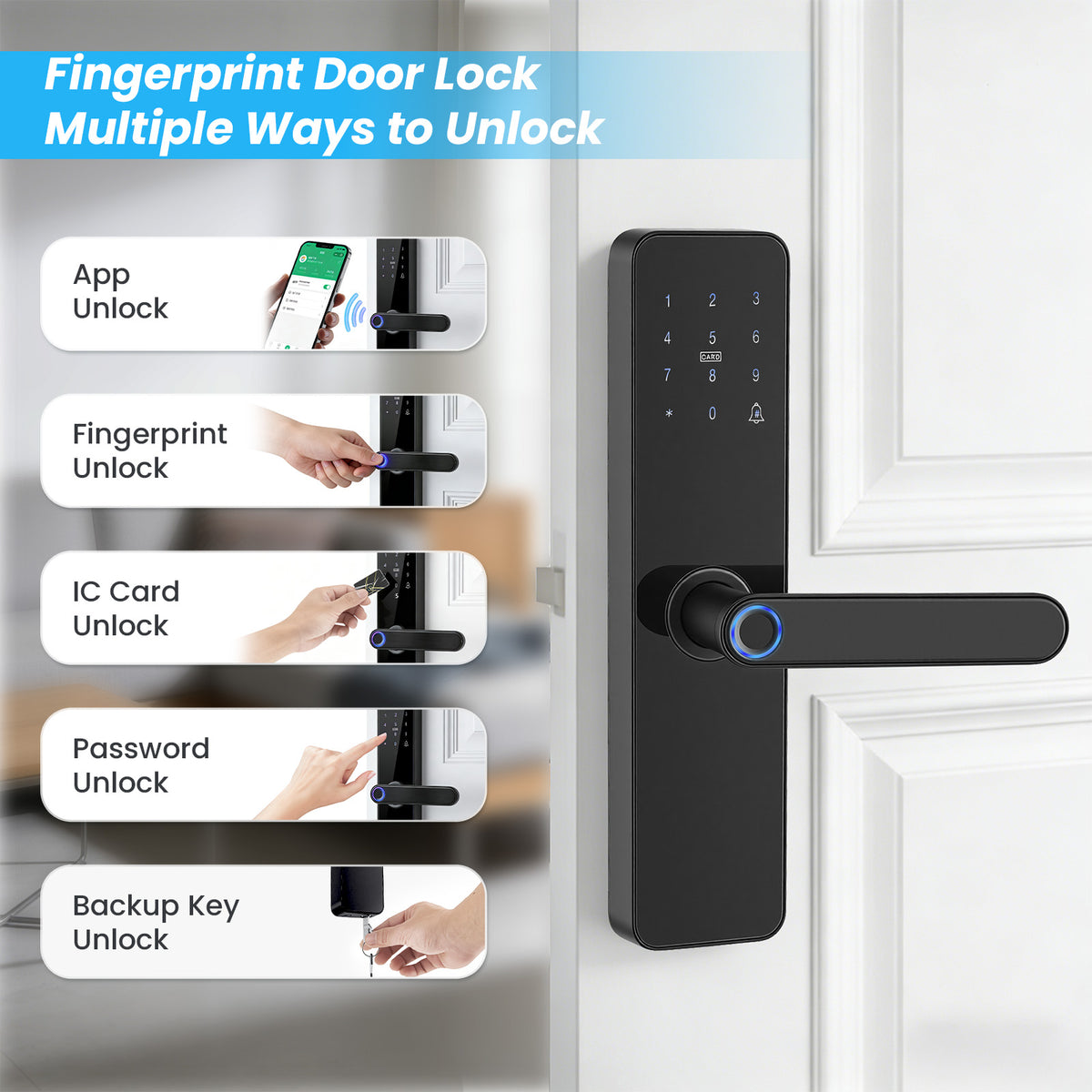 New Smart Door Lock With WIFI Compatible Tuya APP Digital Electronic Lock Smart Home Wooden Door Lock Fingerprint With Key, swipe card