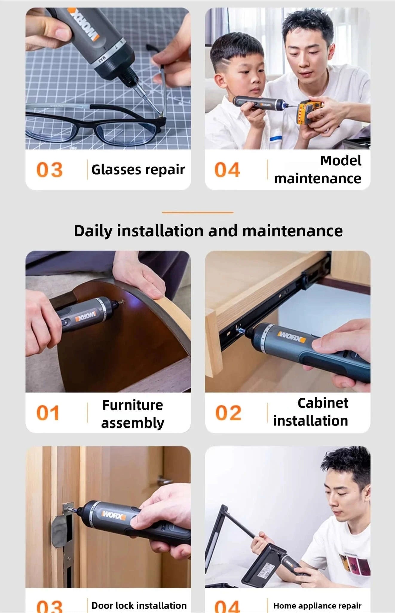 WORX 4V Cordless Electric Screwdriver Set-WX240 plastic box