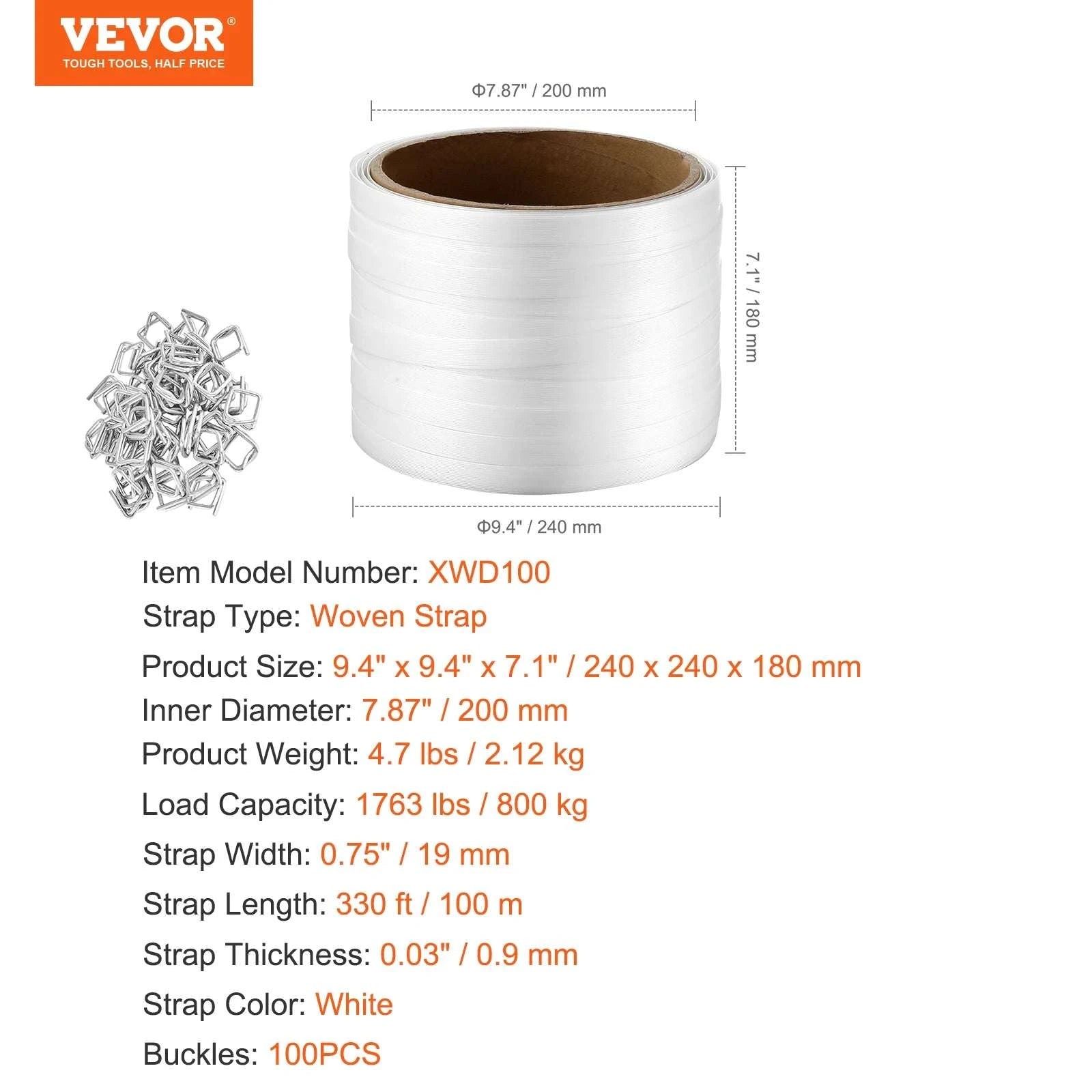 Woven Strapping Roll 330–1640ft Heavy Duty Pallet Packaging Band-330ft / United States