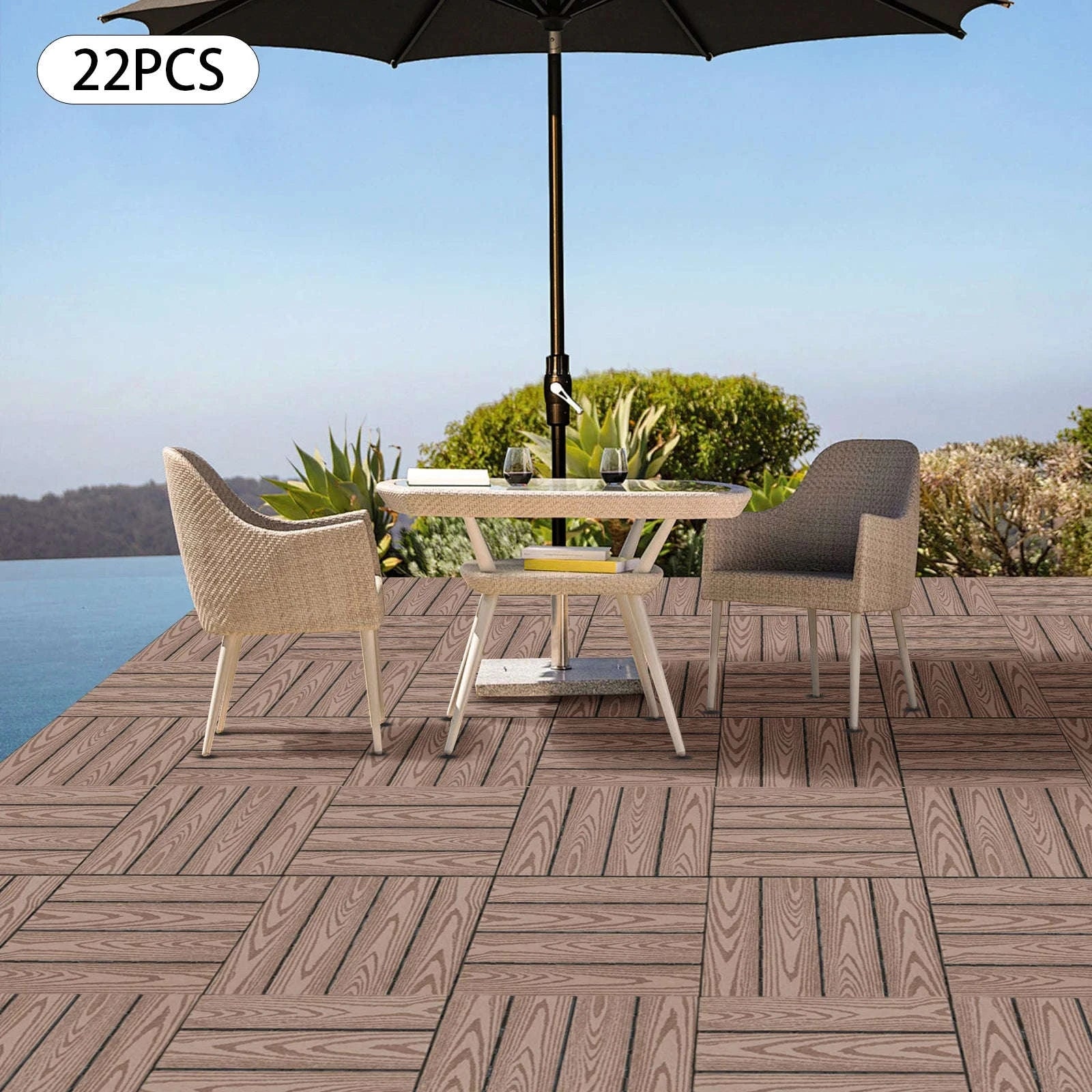 WPC Interlocking Deck Tiles for Patio & Balcony-Coffee / GERMANY