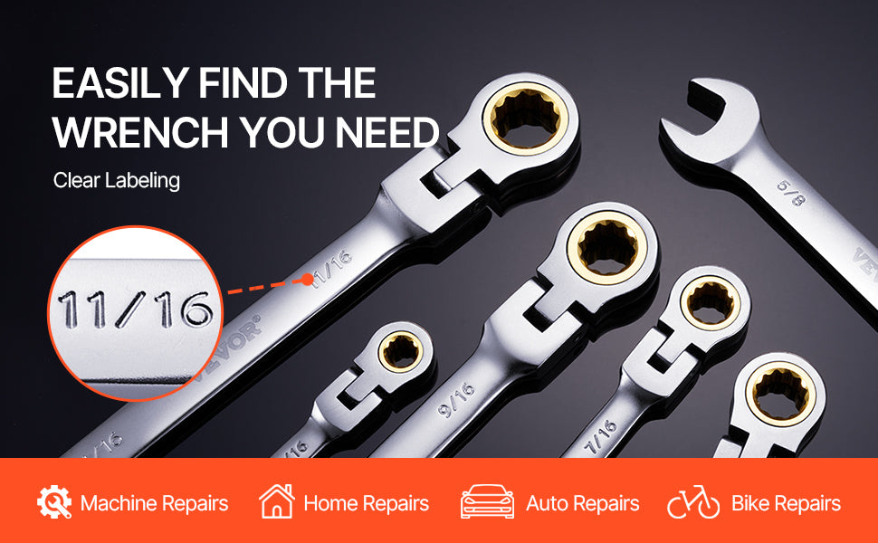 SucceBuy Flex-Head Ratcheting Wrench Set 8PCs Combination Wrench Set Roll-up Pouch Cr-V Steel Flexible Ratcheting Wrench Set