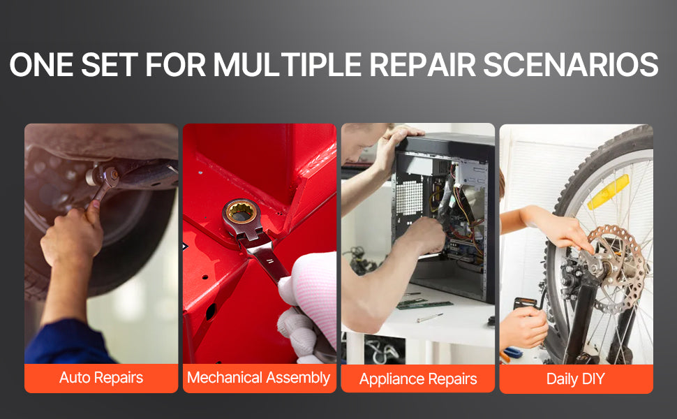 SucceBuy Flex-Head Ratcheting Wrench Set 8PCs Combination Wrench Set Roll-up Pouch Cr-V Steel Flexible Ratcheting Wrench Set