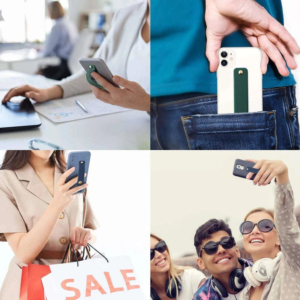 Wrist Band Finger Grip Mobile Phone Holder Stand-Pink