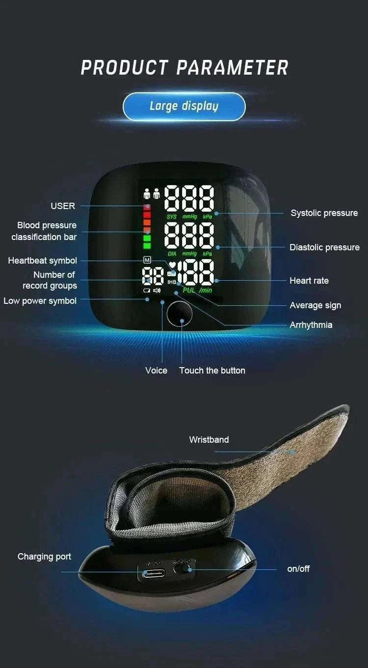 Wrist Blood Pressure Monitor with LED Display and Voice Prompt-Russian Voice