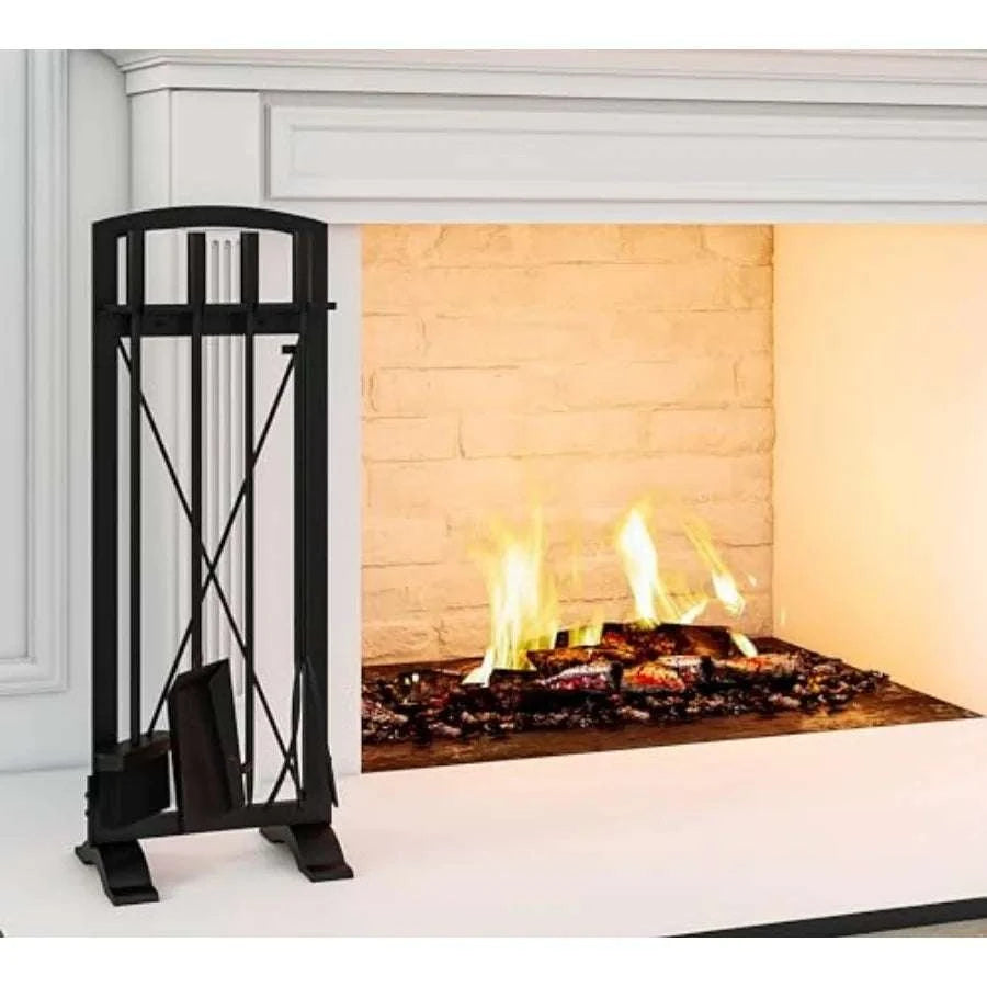 Wrought Iron Fireplace Tool Set with Poker, Tongs, Shovel & Broom-United States / aspic