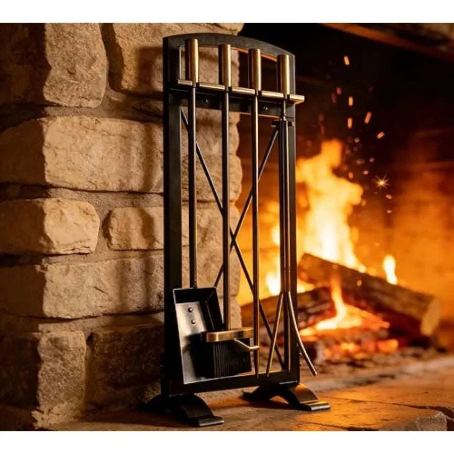 Wrought Iron Fireplace Tool Set with Poker, Tongs, Shovel & Broom-United States / aspic