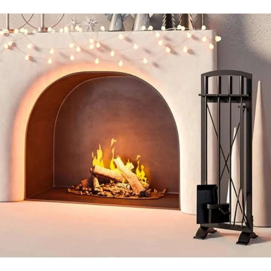 Wrought Iron Fireplace Tool Set with Poker, Tongs, Shovel & Broom-United States / aspic