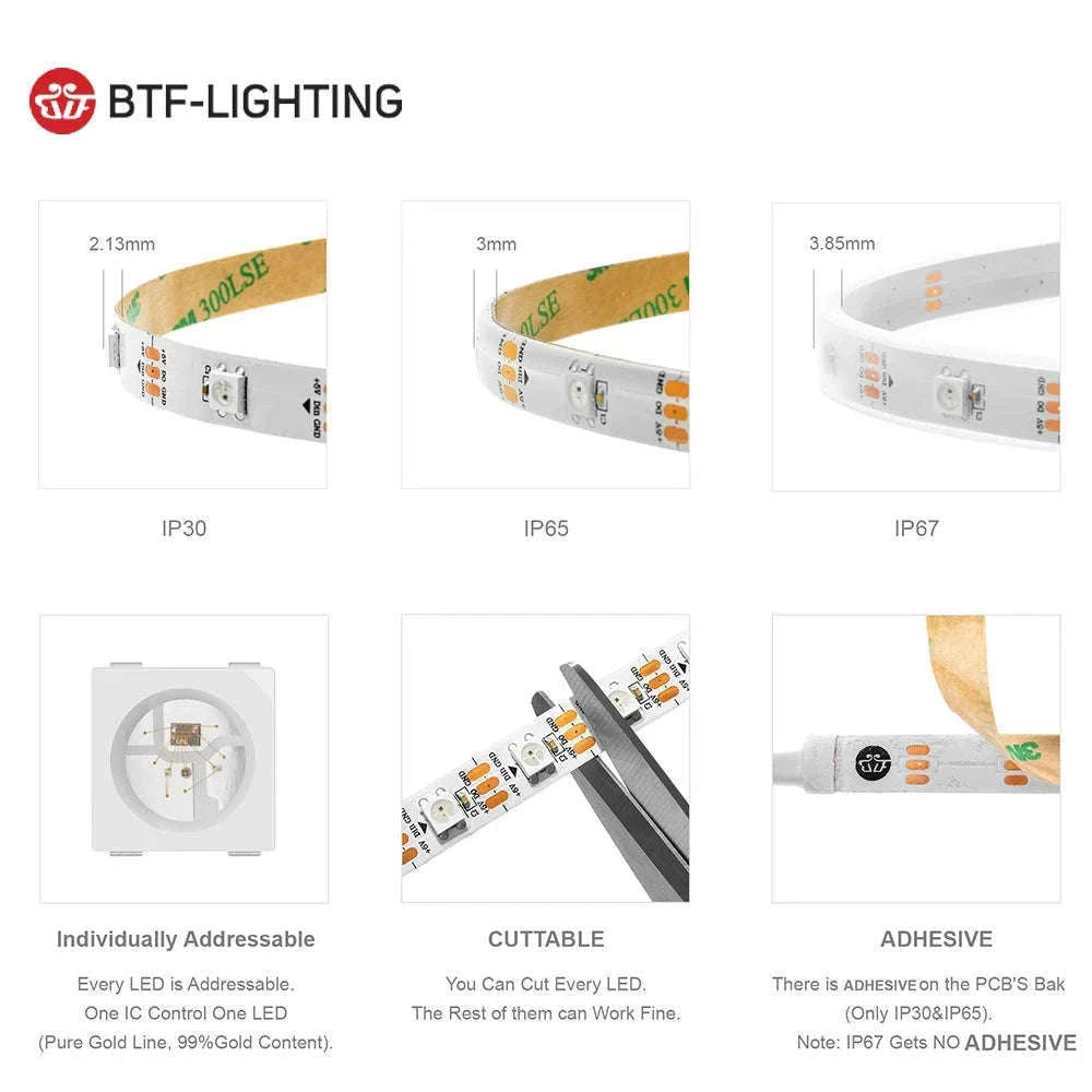 WS2812B Individually Addressable RGB LED Strip Light-WS2812BECO Black PCB / 2m 100 IP30 / China Mainland