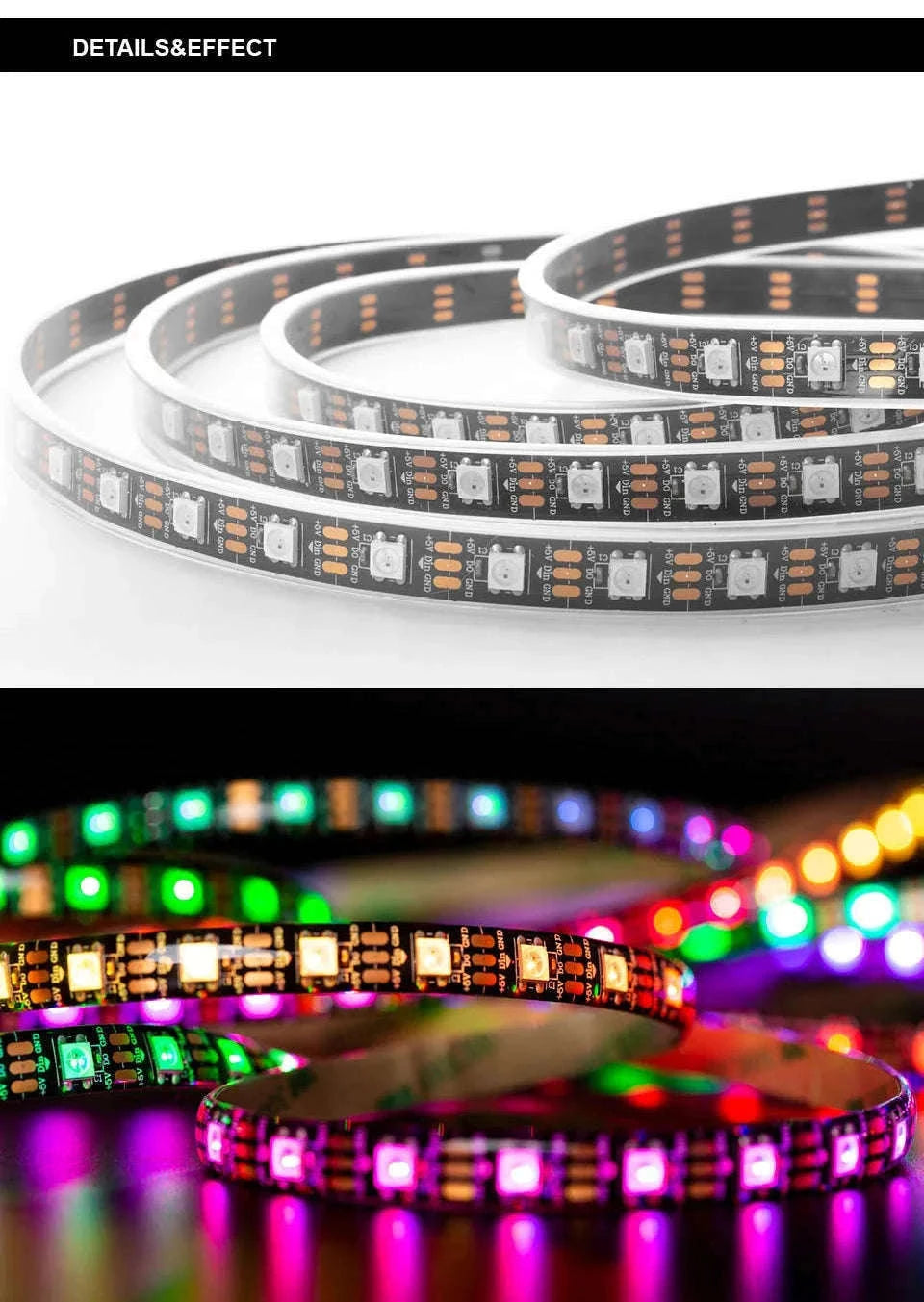 WS2812B Individually Addressable RGB LED Strip Light-WS2812BECO Black PCB / 2m 100 IP30 / China Mainland