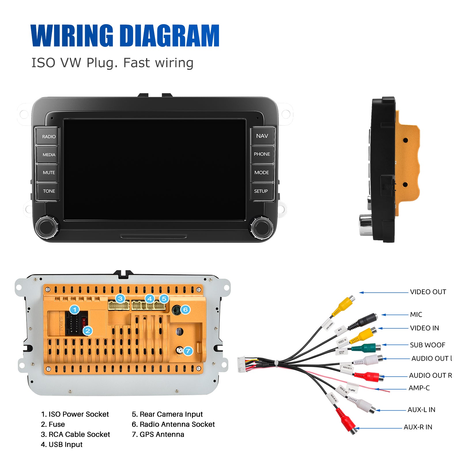 7" Android 14 Car Stereo for VW with CarPlay, GPS & Voice AI