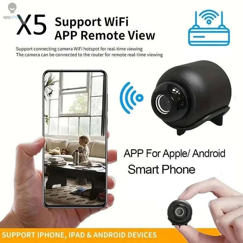 X5 Wireless Mini Camera – Discreet 1080P Security with Night Vision-1080P Black