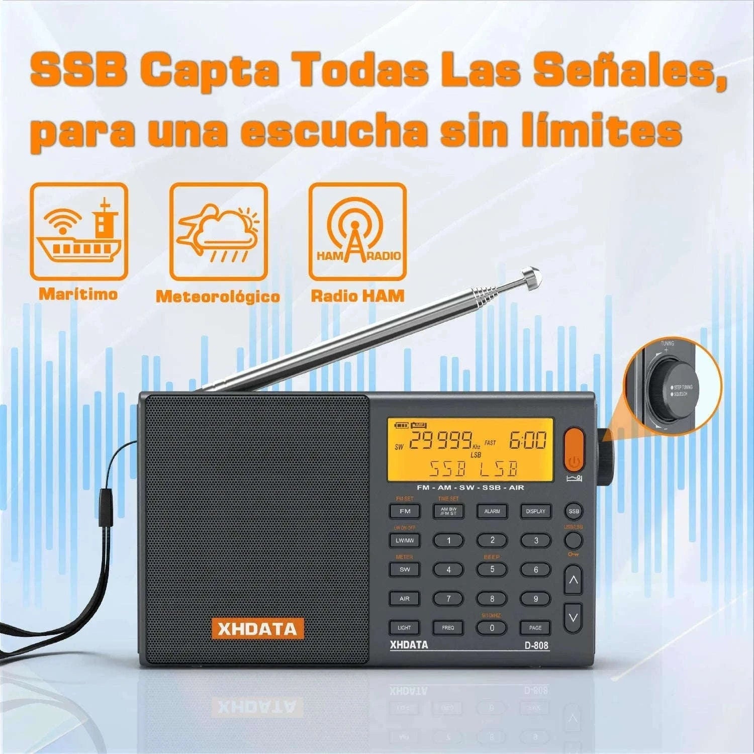 XHDATA D-808 Multiband Portable Radio with SSB, AIR & DSP Tuning-XHDATA-Gray / GERMANY