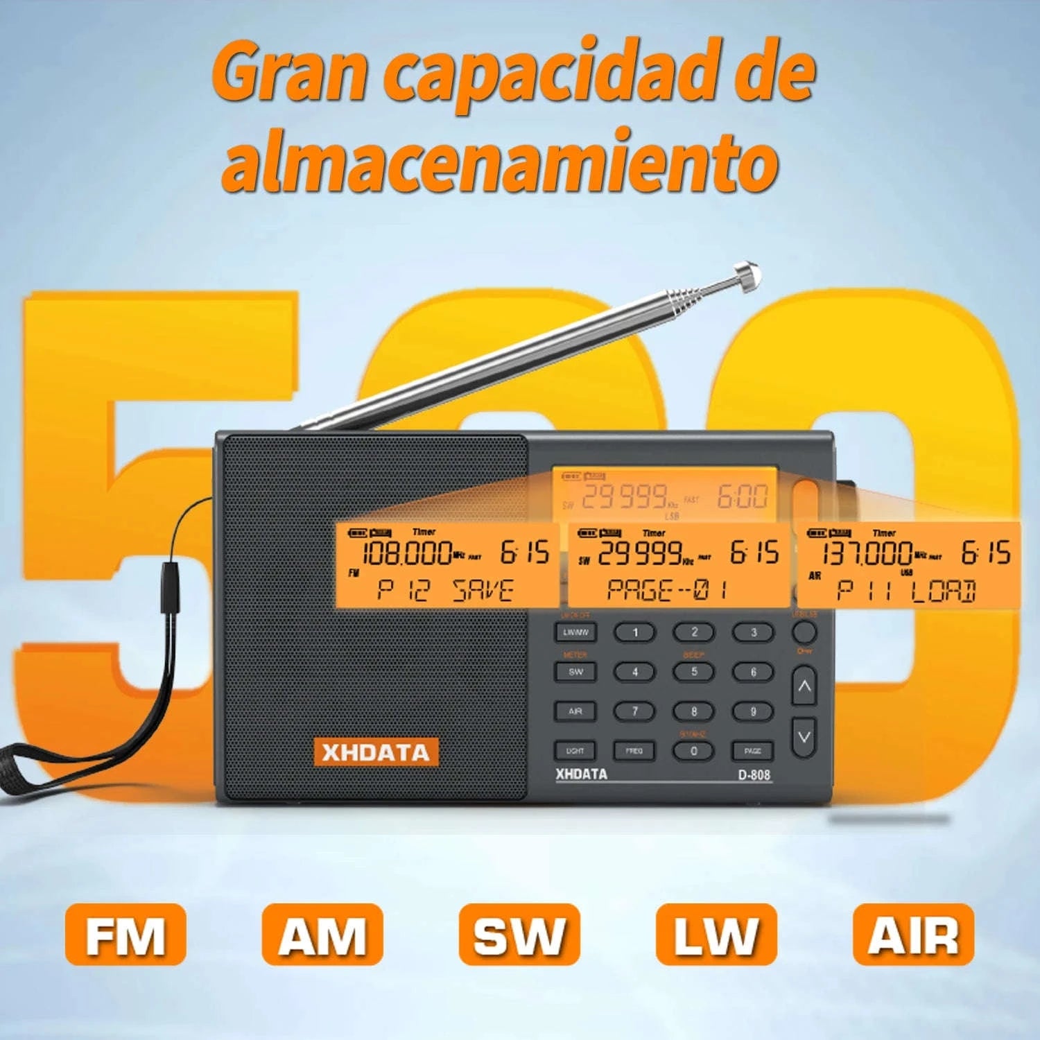 XHDATA D-808 Multiband Portable Radio with SSB, AIR & DSP Tuning-XHDATA-Gray / GERMANY