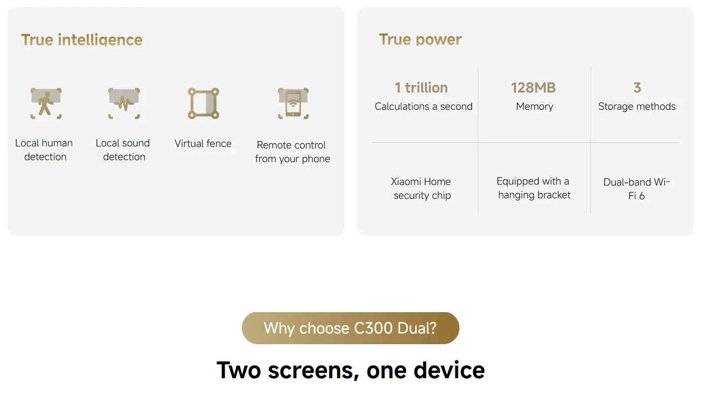 Xiaomi C300 Dual Lens Smart Camera 360° AI WiFi 6 Home Security-Add UK Adapter