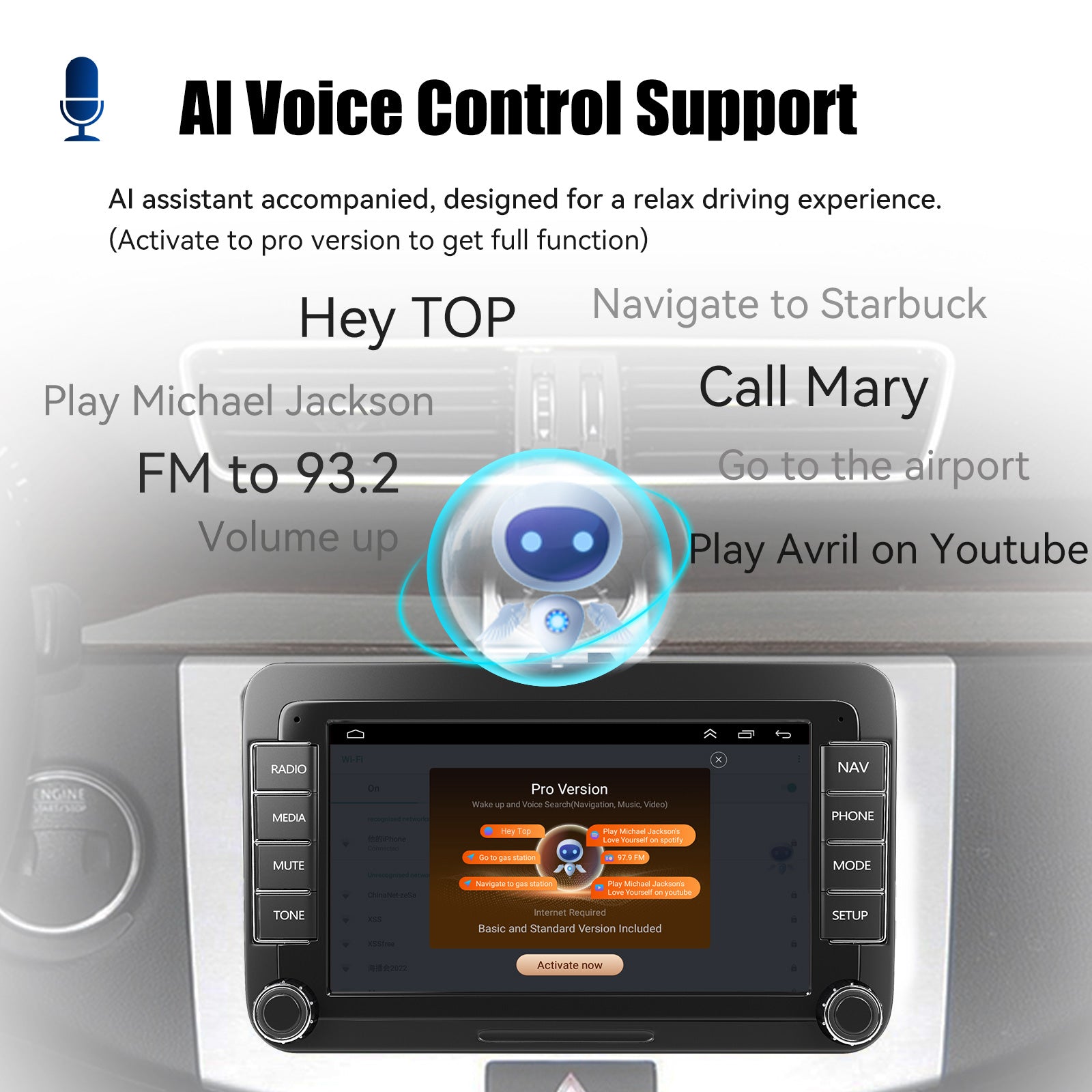 7" Android 14 Car Stereo for VW with CarPlay, GPS & Voice AI