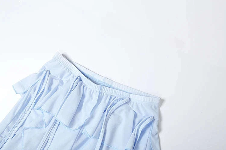 Y2K Patchwork Sheer Flare Pants Women Low Rise Stretch Trousers-Blue / S