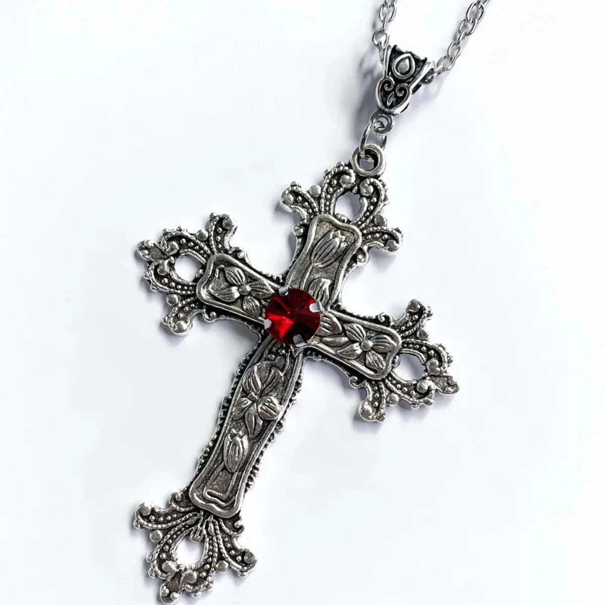 Y2K Punk Crystal Cross Pendant Necklace-style1