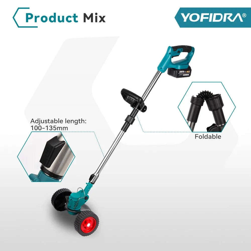 YOFIDRA 100-135cm Electric Lawn Mower 1500W Cordless Foldable Trimmer Pruning Cutting Garden Power Tool For Makita Battery Pin-GERMANY / Without Battery-a