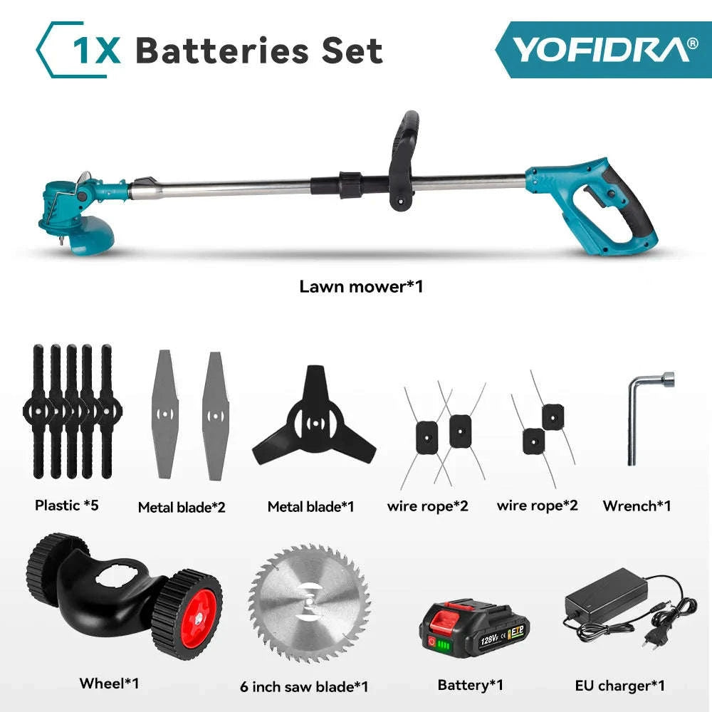 YOFIDRA 100-135cm Electric Lawn Mower 1500W Cordless Foldable Trimmer Pruning Cutting Garden Power Tool For Makita Battery Pin-GERMANY / Without Battery-a