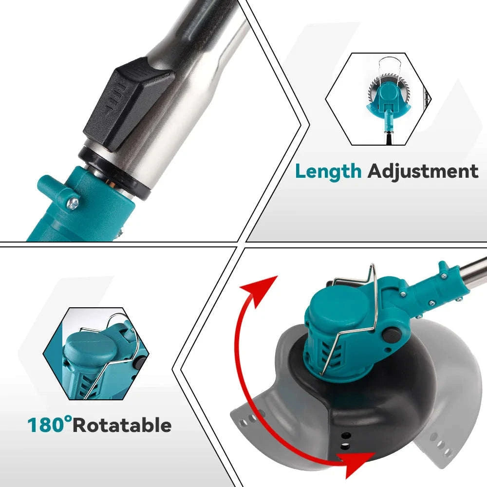 YOFIDRA 100-135cm Electric Lawn Mower 1500W Cordless Foldable Trimmer Pruning Cutting Garden Power Tool For Makita Battery Pin-GERMANY / Without Battery-a